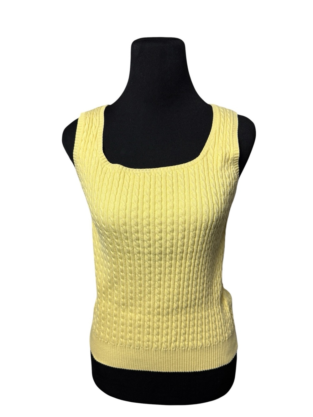 Lauren Ralph Lauren Sweater Tank Cable Knit Square Neck Yellow Fisherman Preppy